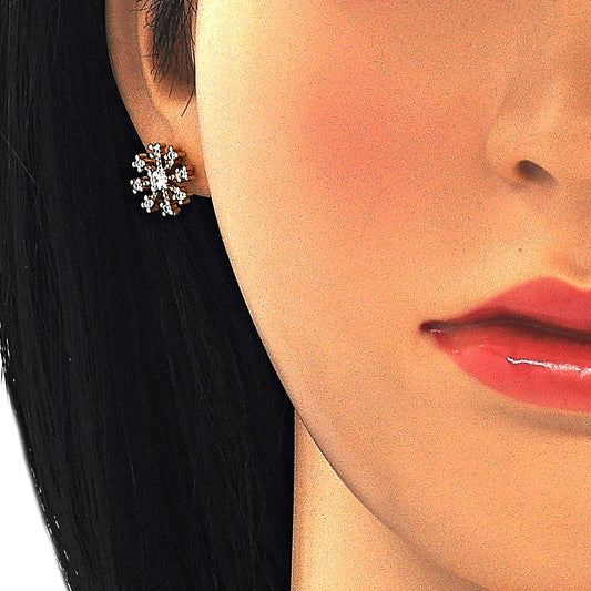 Oro Laminado Stud Earring, Gold Filled Style with White Cubic Zirconia, Polished, Golden Finish