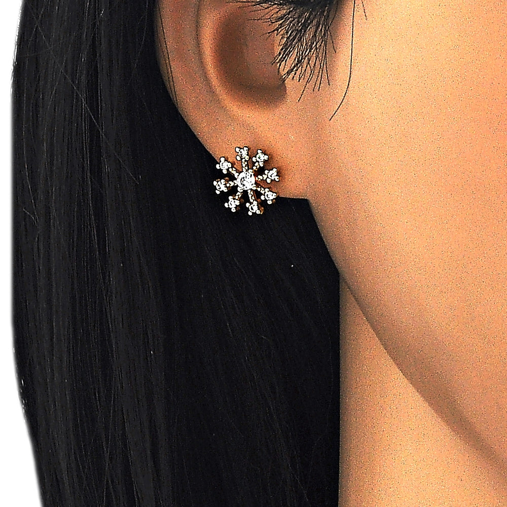 Oro Laminado Stud Earring, Gold Filled Style with White Cubic Zirconia, Polished, Golden Finish