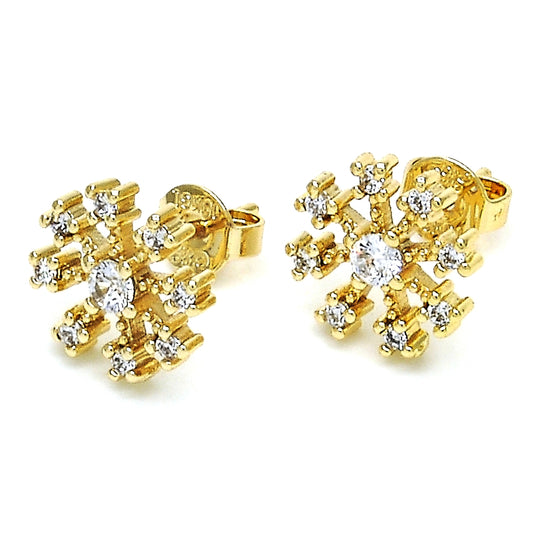 Oro Laminado Stud Earring, Gold Filled Style with White Cubic Zirconia, Polished, Golden Finish