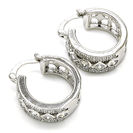 Rhodium Gold Filled Small Hoop, with White Cubic Zirconia, Polished, Rhodium Finish