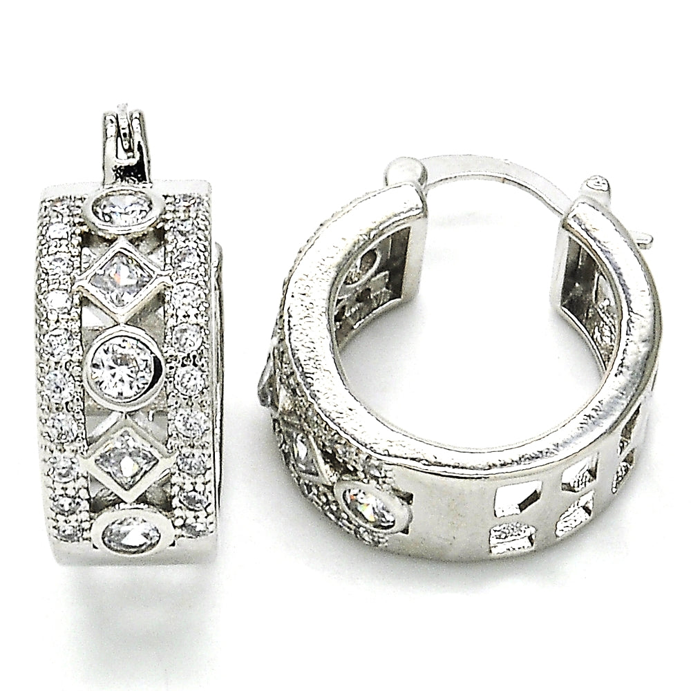 Rhodium Gold Filled Small Hoop, with White Cubic Zirconia, Polished, Rhodium Finish