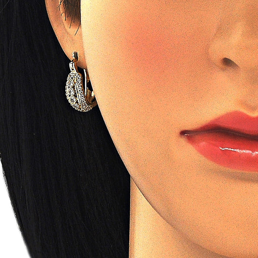 Oro Laminado Small Hoop, Gold Filled Style with White Cubic Zirconia, Polished, Golden Finish