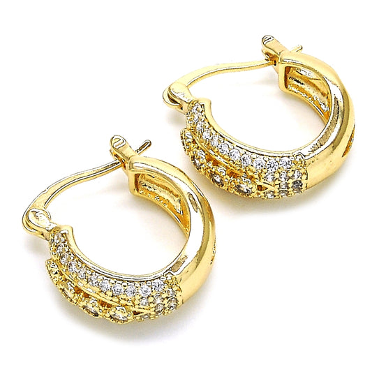 Oro Laminado Small Hoop, Gold Filled Style with White Cubic Zirconia, Polished, Golden Finish