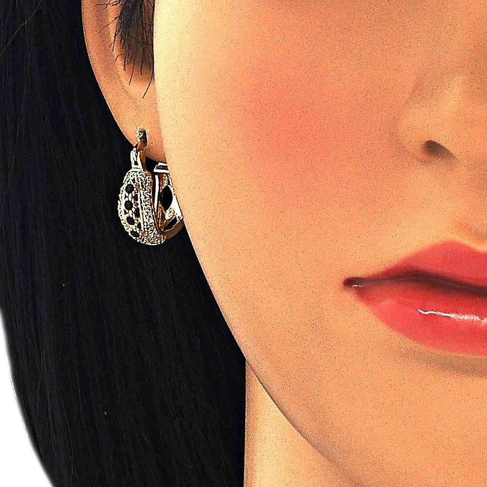 Oro Laminado Small Hoop, Gold Filled Style with Black and White Cubic Zirconia, Polished, Golden Finish