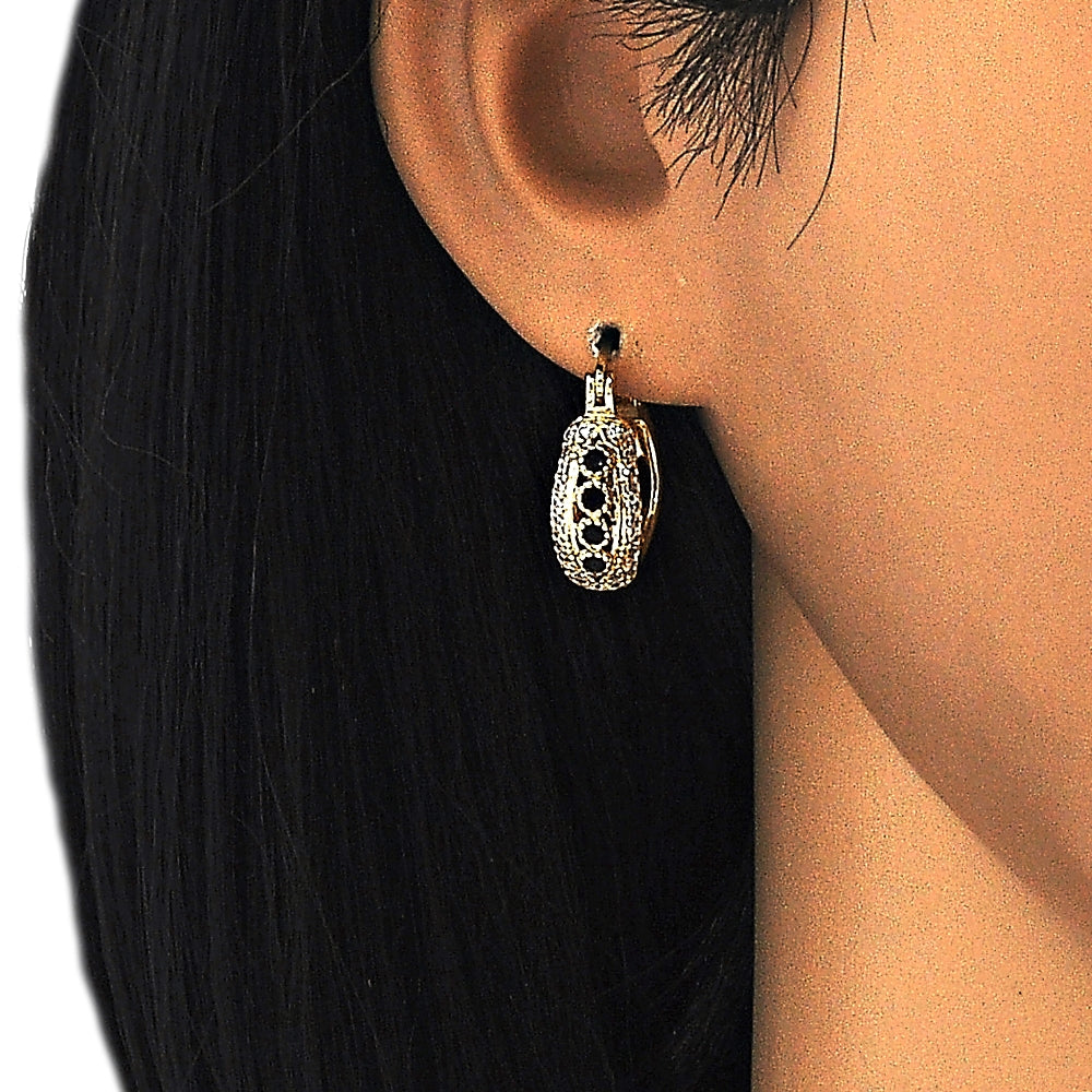 Oro Laminado Small Hoop, Gold Filled Style with Black and White Cubic Zirconia, Polished, Golden Finish