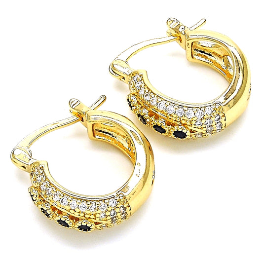 Oro Laminado Small Hoop, Gold Filled Style with Black and White Cubic Zirconia, Polished, Golden Finish