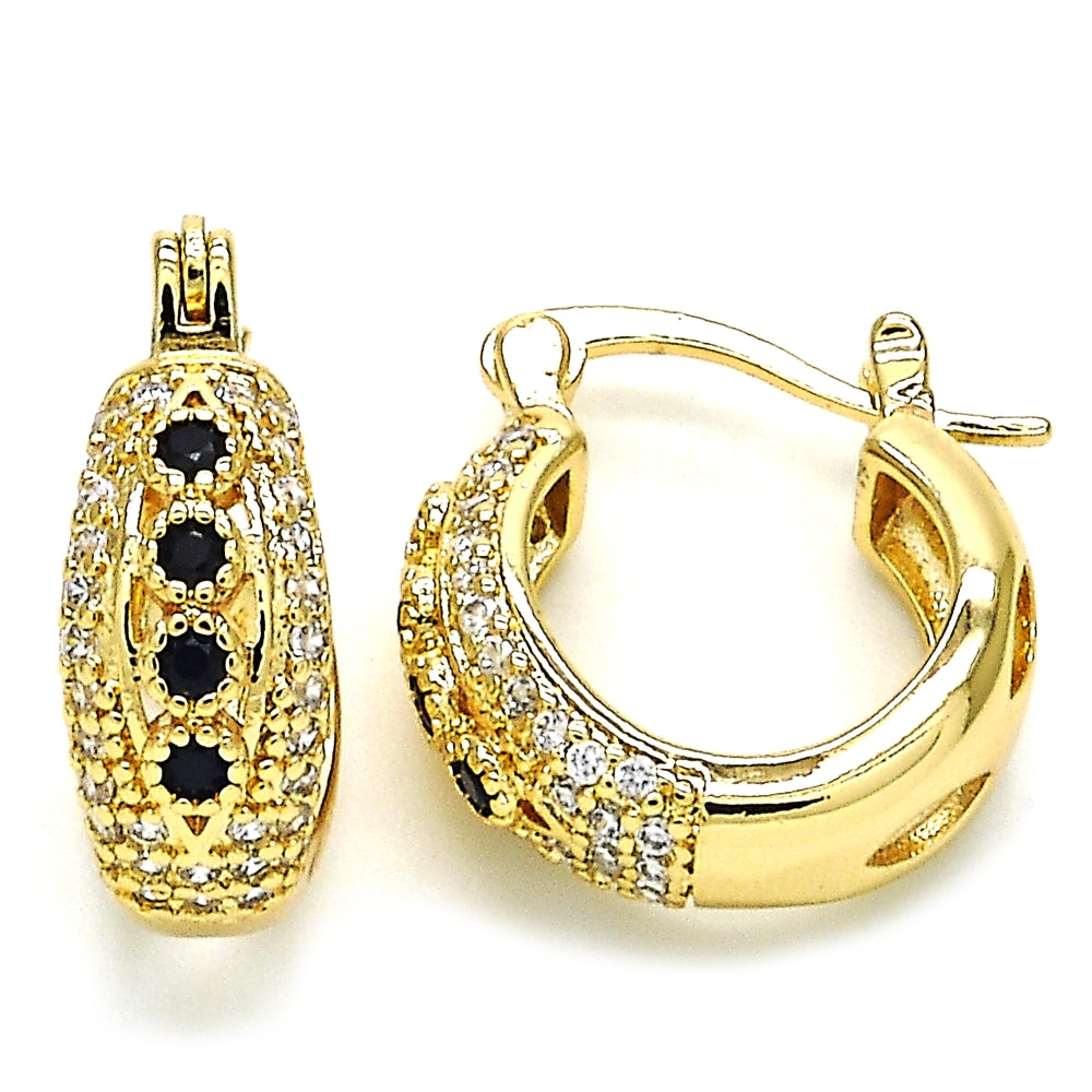 Oro Laminado Small Hoop, Gold Filled Style with Black and White Cubic Zirconia, Polished, Golden Finish