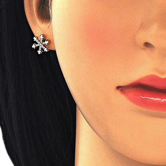 Oro Laminado Stud Earring, Gold Filled Style with White Cubic Zirconia, Polished, Golden Finish