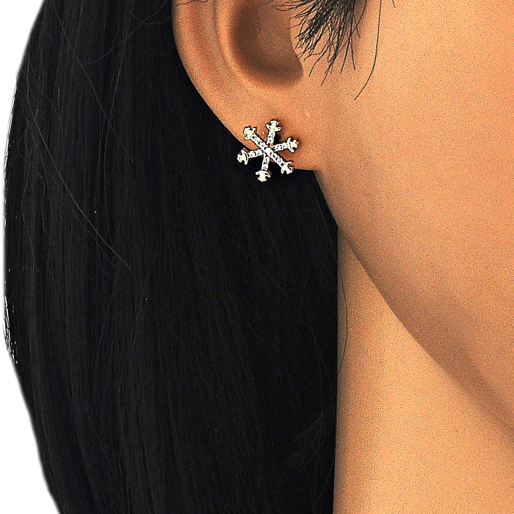 Oro Laminado Stud Earring, Gold Filled Style with White Cubic Zirconia, Polished, Golden Finish