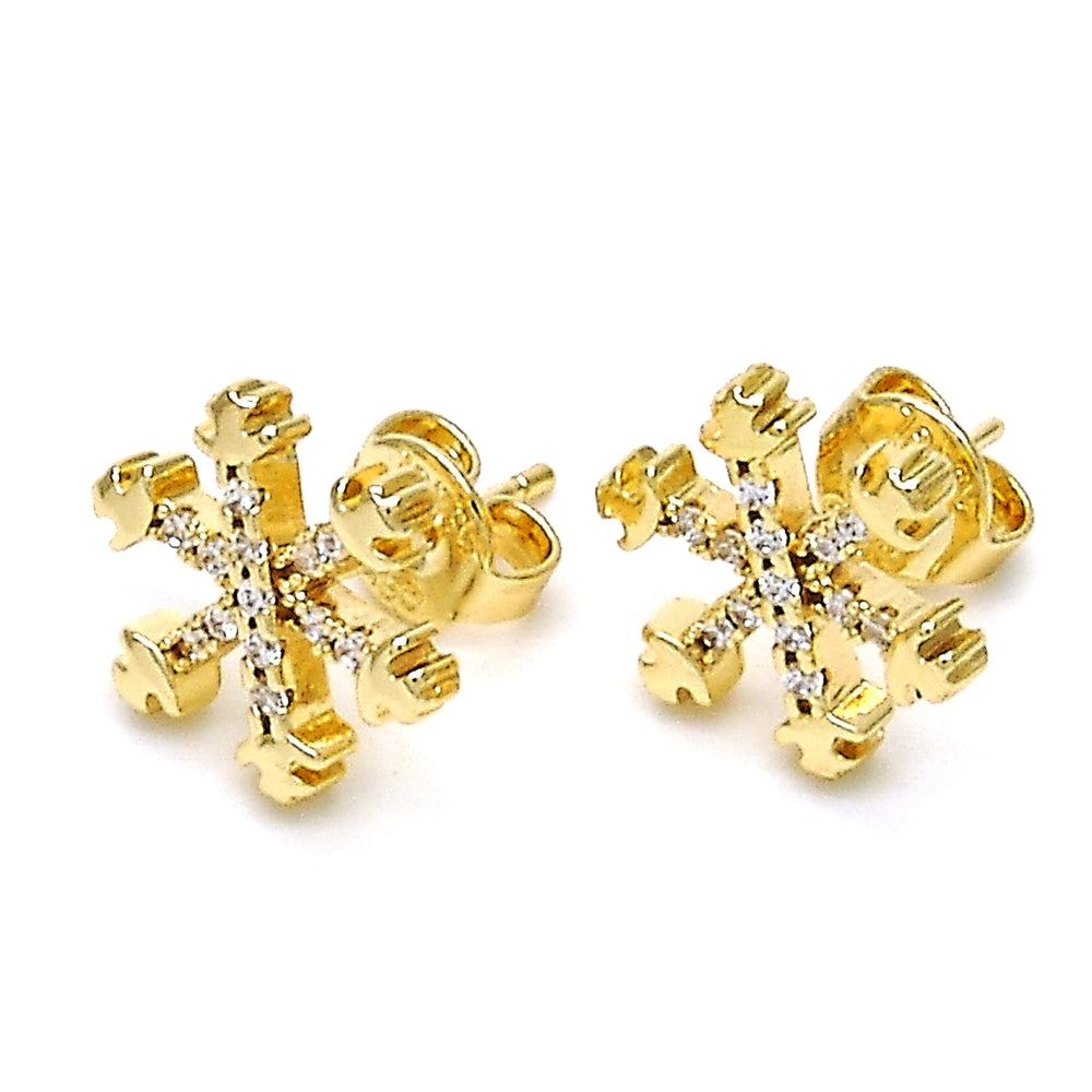 Oro Laminado Stud Earring, Gold Filled Style with White Cubic Zirconia, Polished, Golden Finish