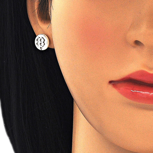 Stainless Steel Stud Earring, Four-leaf Clover Design, with Ivory Pearl, Polished, Steel Finish