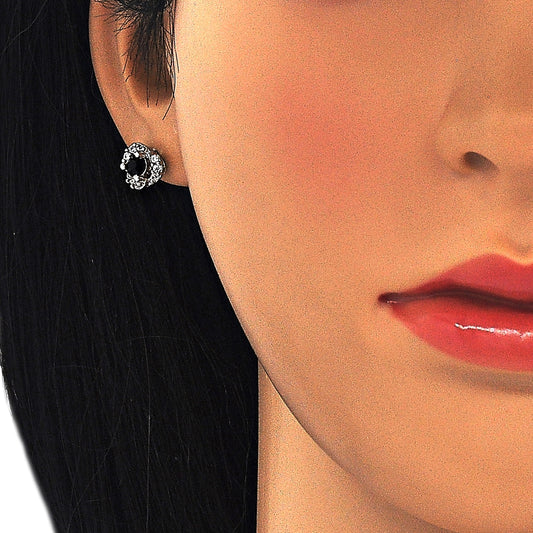 Rhodium Gold Filled Stud Earring, with Black and White Cubic Zirconia, Polished, Rhodium Finish