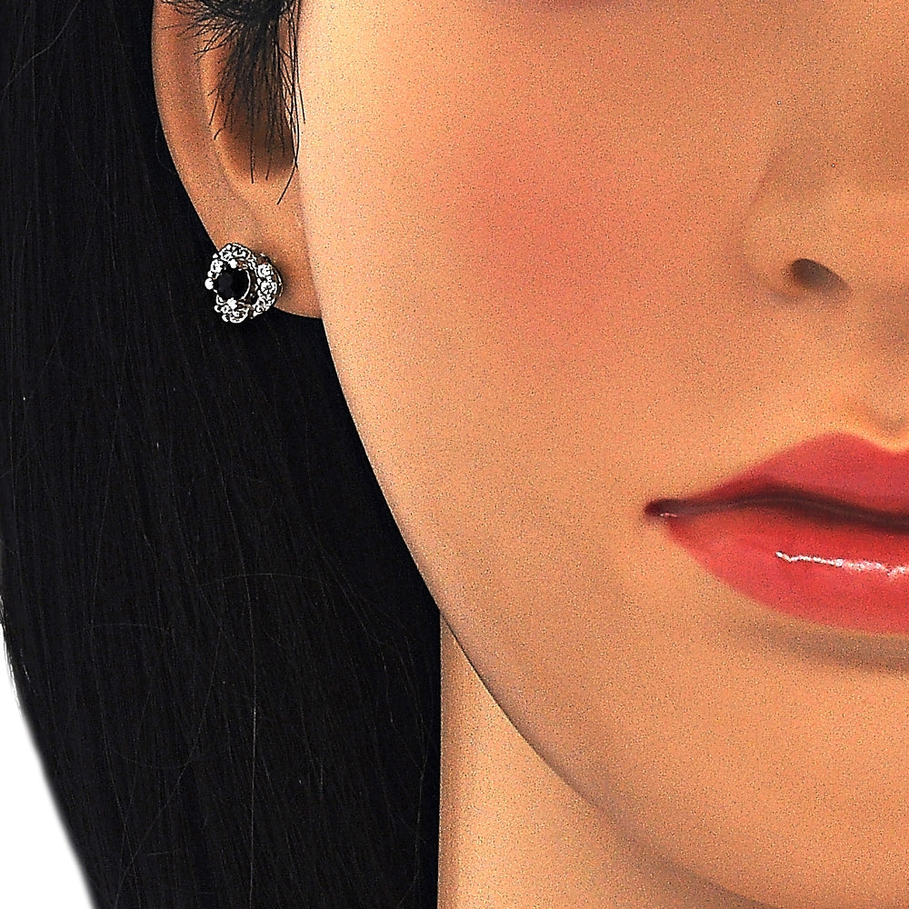 Rhodium Gold Filled Stud Earring, with Black and White Cubic Zirconia, Polished, Rhodium Finish