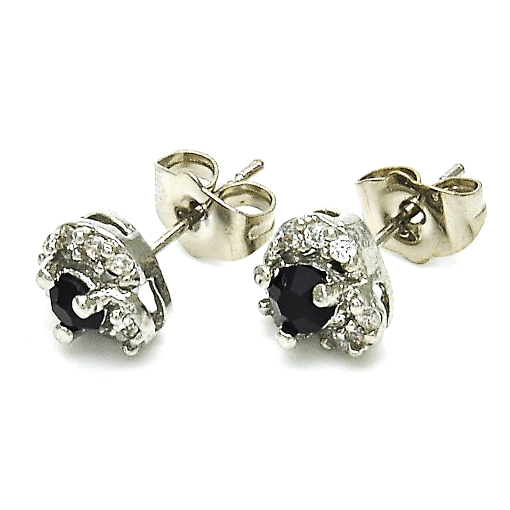 Rhodium Gold Filled Stud Earring, with Black and White Cubic Zirconia, Polished, Rhodium Finish