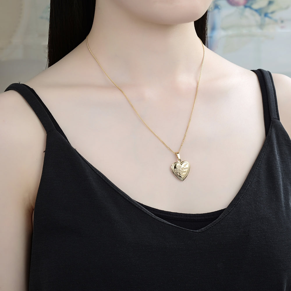 Oro Laminado Pendant Necklace, Gold Filled Style Heart and Flower Design, Polished, Golden Finish