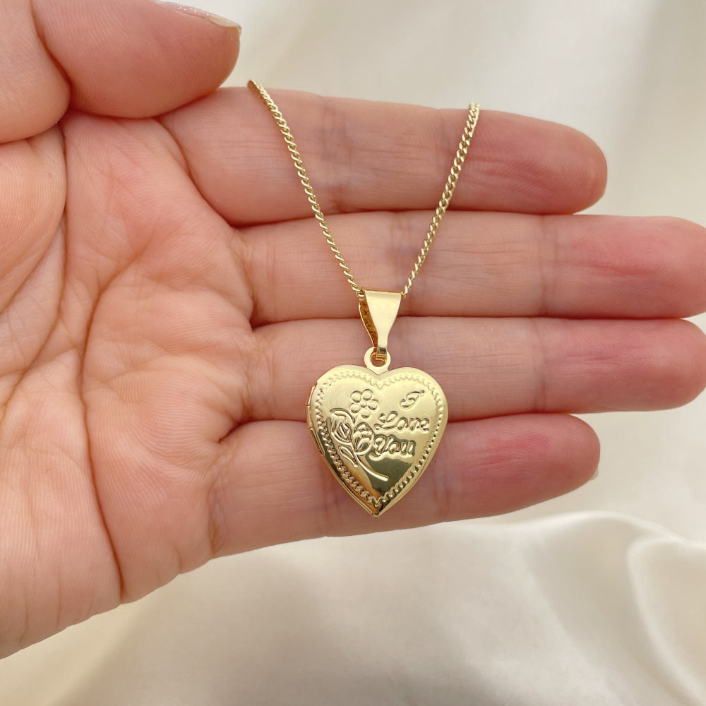 Oro Laminado Pendant Necklace, Gold Filled Style Heart and Flower Design, Polished, Golden Finish