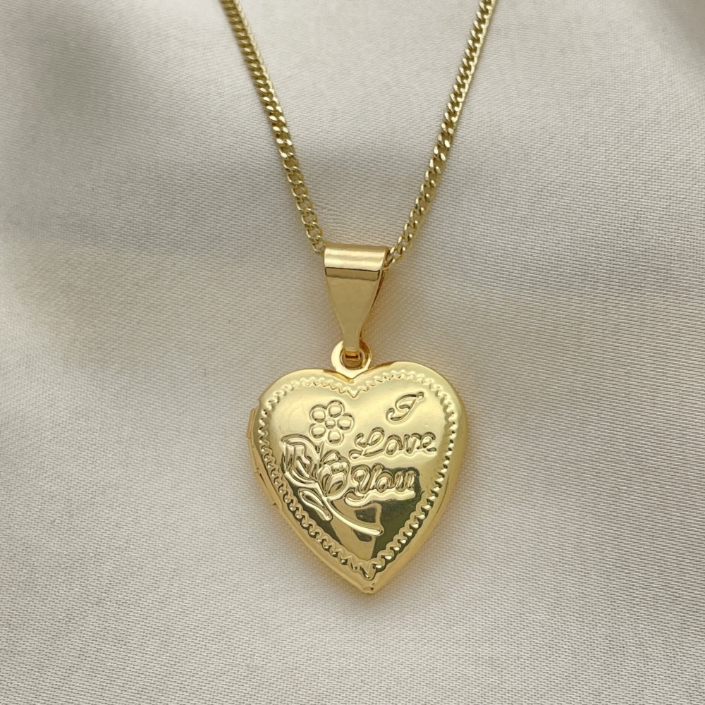 Oro Laminado Pendant Necklace, Gold Filled Style Heart and Flower Design, Polished, Golden Finish