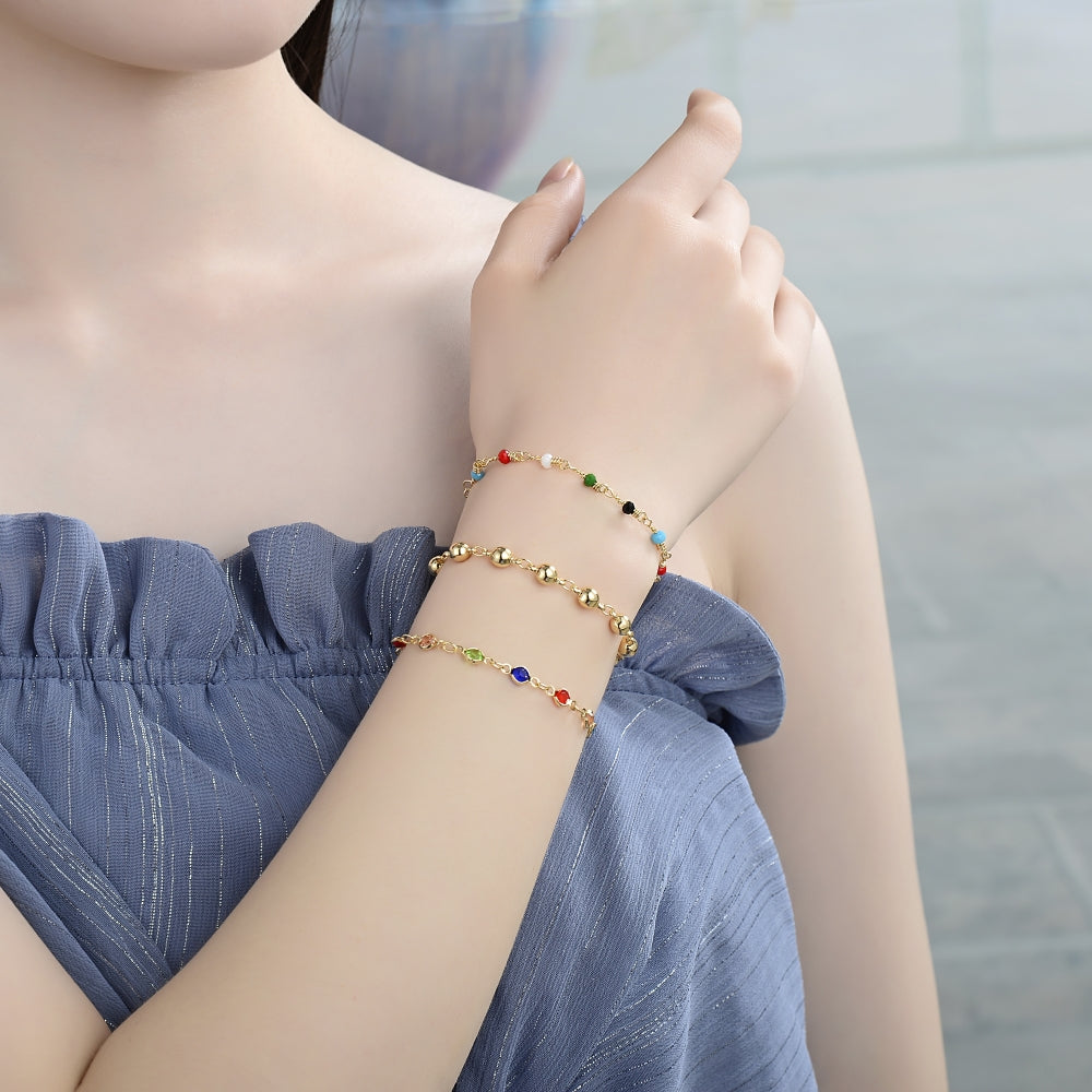 Oro Laminado Fancy Bracelet, Gold Filled Style with Multicolor Cubic Zirconia, Polished, Golden Finish