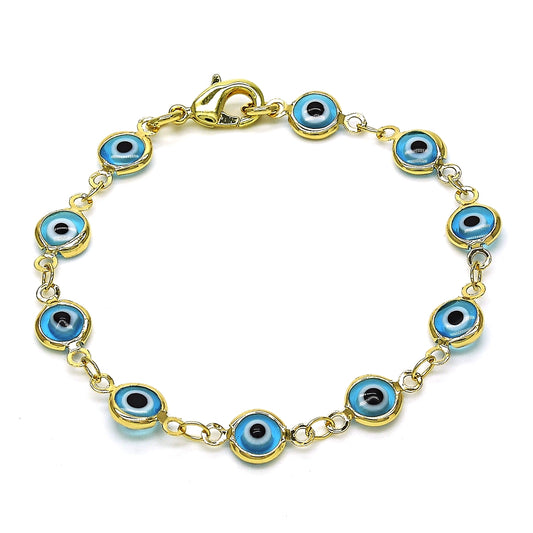 Oro Laminado Fancy Bracelet, Gold Filled Style Evil Eye Design, Acqua Resin Finish, Golden Finish
