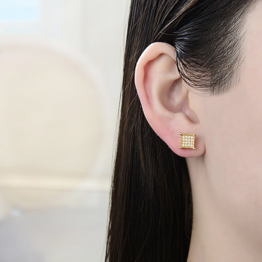 Oro Laminado Stud Earring, Gold Filled Style with White Cubic Zirconia, Polished, Golden Finish