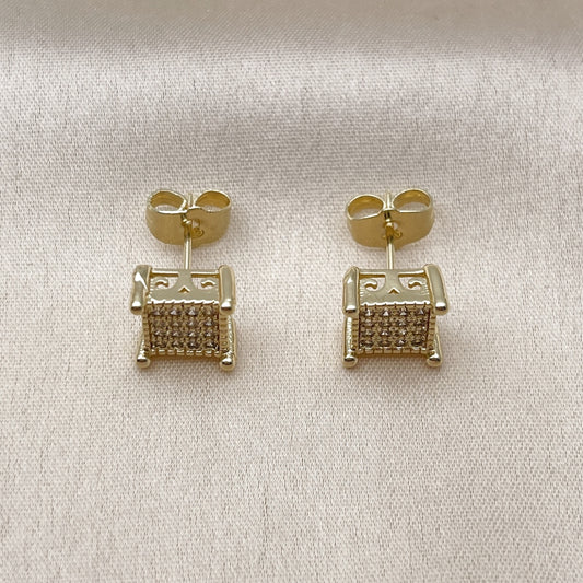 Oro Laminado Stud Earring, Gold Filled Style with White Cubic Zirconia, Polished, Golden Finish