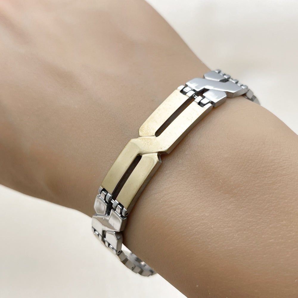 Stainless Steel Solid Bracelet, Polished, Two Tone