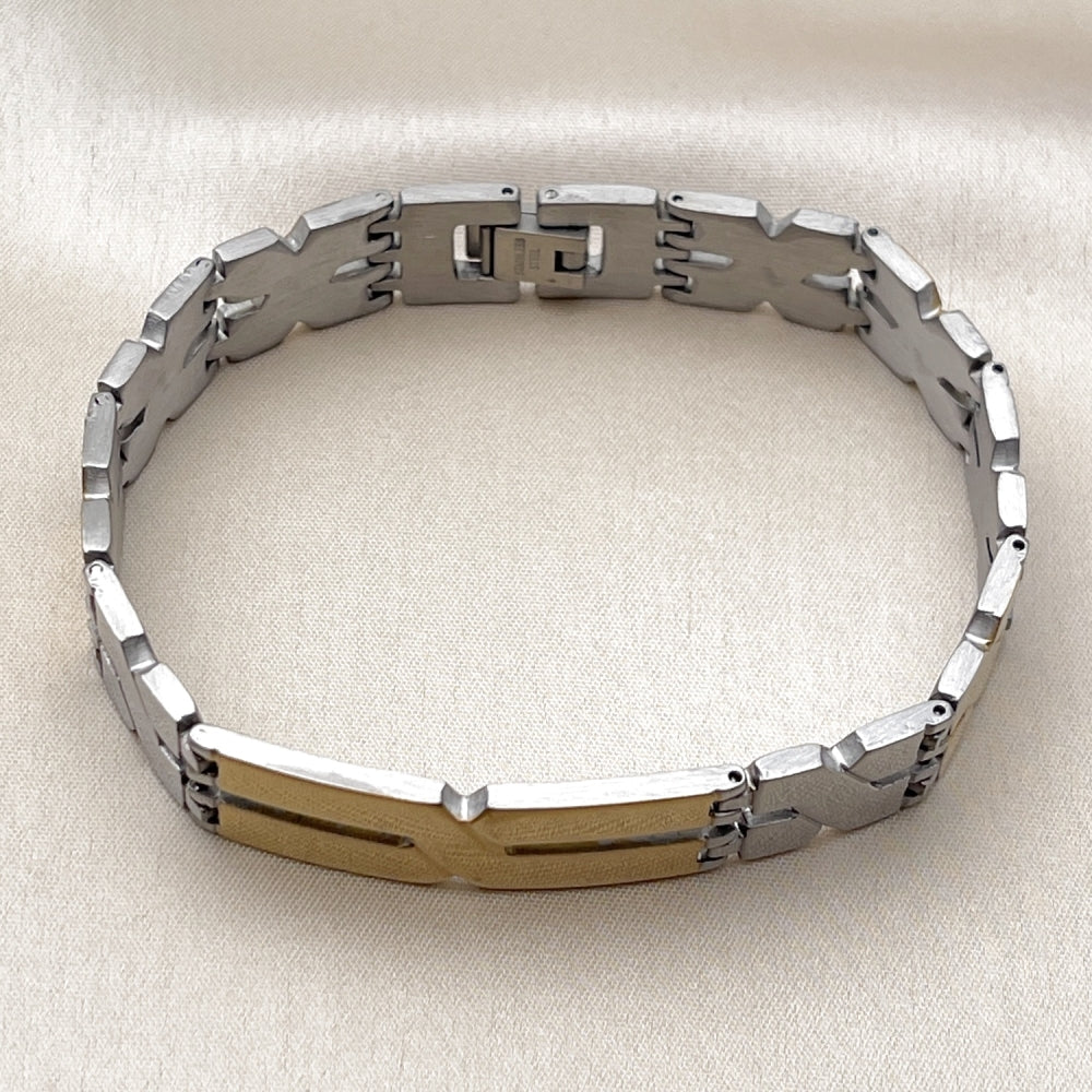 Stainless Steel Solid Bracelet, Polished, Two Tone