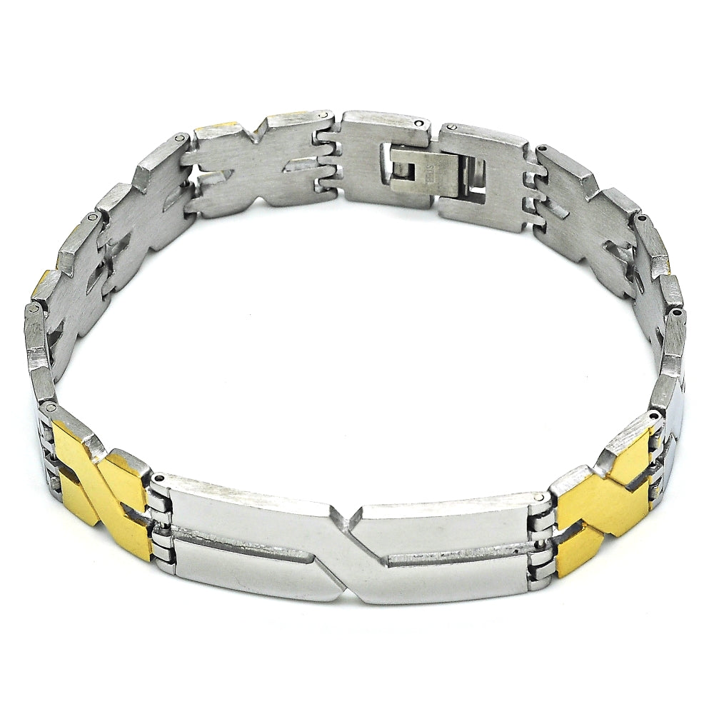 Stainless Steel Solid Bracelet, Polished, Two Tone