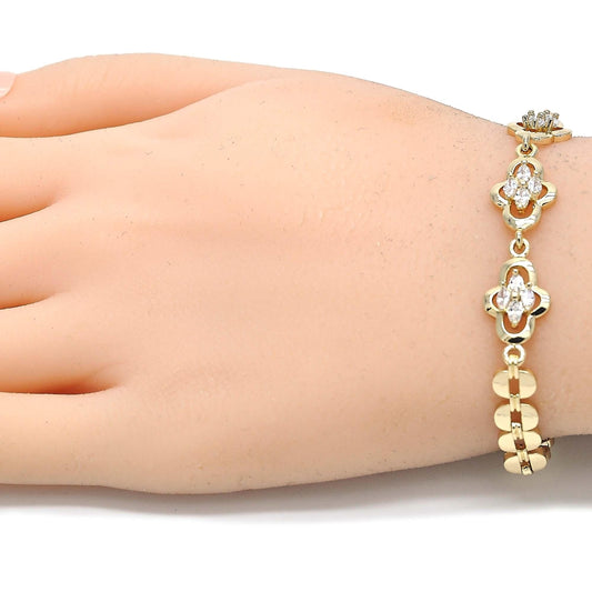 Oro Laminado Fancy Bracelet, Gold Filled Style with White Cubic Zirconia, Polished, Golden Finish