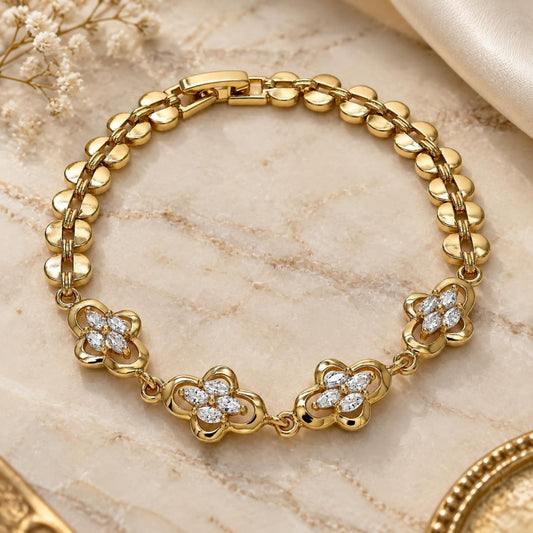 Oro Laminado Fancy Bracelet, Gold Filled Style with White Cubic Zirconia, Polished, Golden Finish