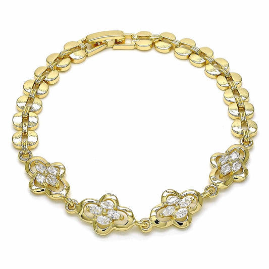 Oro Laminado Fancy Bracelet, Gold Filled Style with White Cubic Zirconia, Polished, Golden Finish