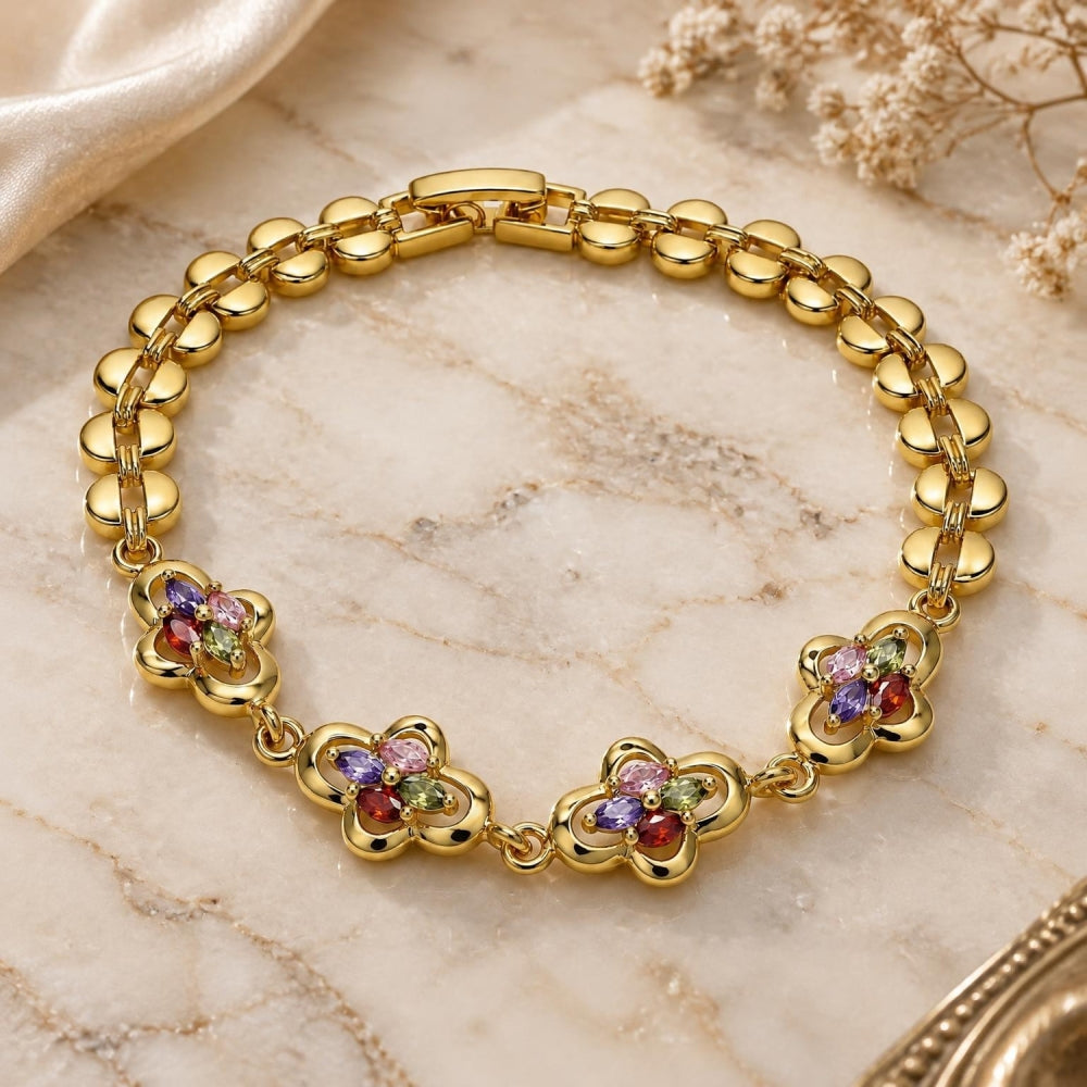 Oro Laminado Fancy Bracelet, Gold Filled Style with Multicolor Cubic Zirconia, Polished, Golden Finish