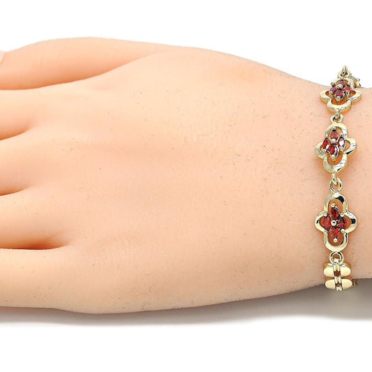 Oro Laminado Fancy Bracelet, Gold Filled Style with Garnet Cubic Zirconia, Polished, Golden Finish