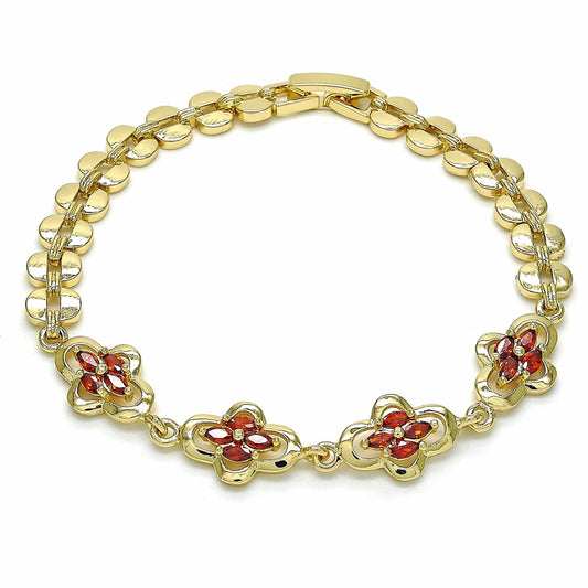 Oro Laminado Fancy Bracelet, Gold Filled Style with Garnet Cubic Zirconia, Polished, Golden Finish