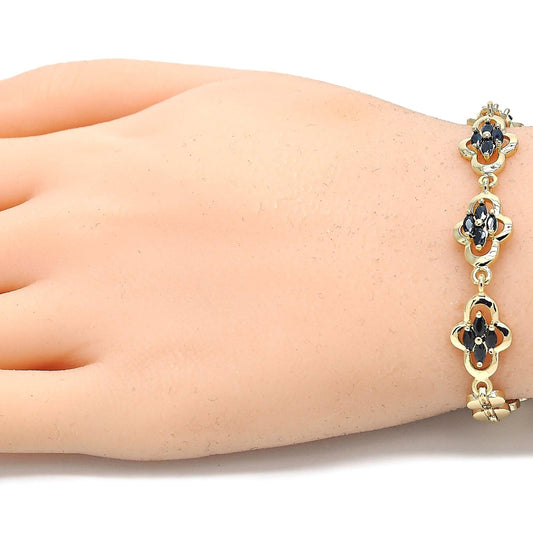 Oro Laminado Fancy Bracelet, Gold Filled Style with Black Cubic Zirconia, Polished, Golden Finish