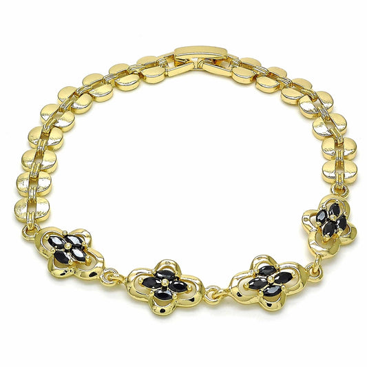 Oro Laminado Fancy Bracelet, Gold Filled Style with Black Cubic Zirconia, Polished, Golden Finish