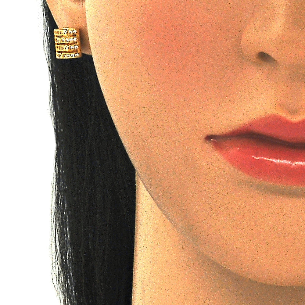 Oro Laminado Stud Earring, Gold Filled Style with White Cubic Zirconia, Polished, Golden Finish