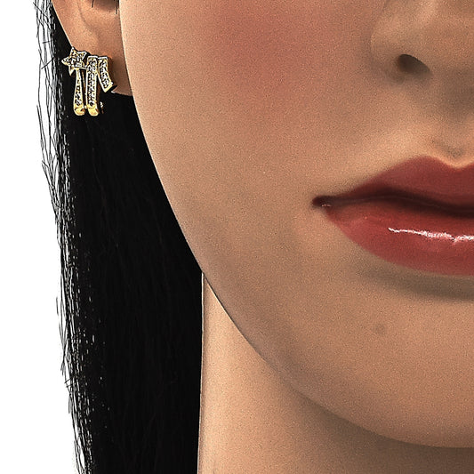 Oro Laminado Stud Earring, Gold Filled Style Star Design, with White Cubic Zirconia, Polished, Golden Finish