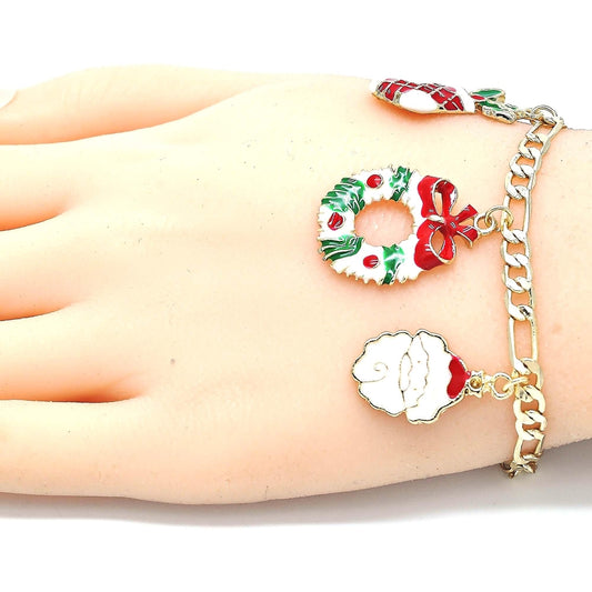 Oro Laminado Charm Bracelet, Gold Filled Style Tree and Star Design, Multicolor Enamel Finish, Golden Finish