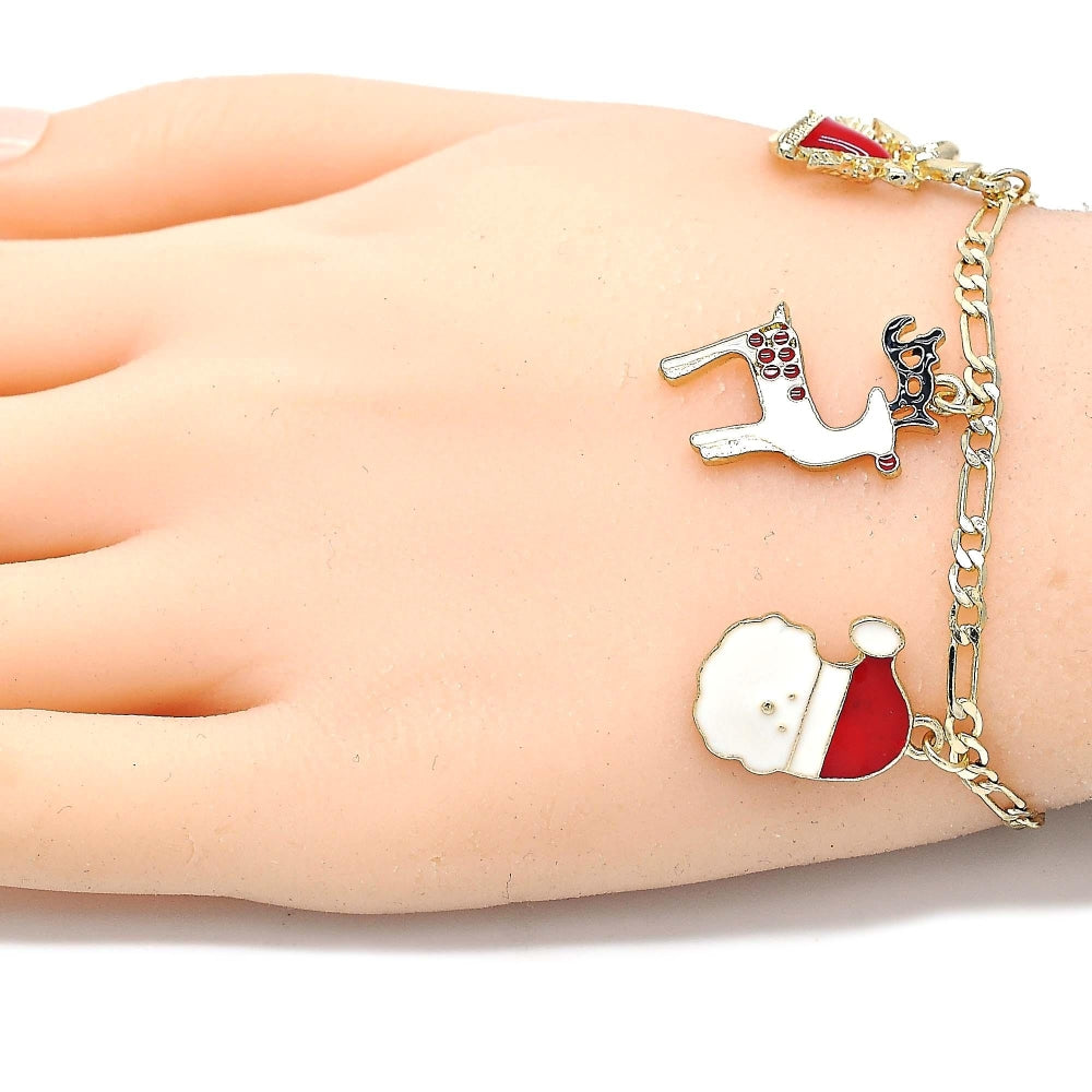 Oro Laminado Charm Bracelet, Gold Filled Style Tree and Star Design, Multicolor Enamel Finish, Golden Finish