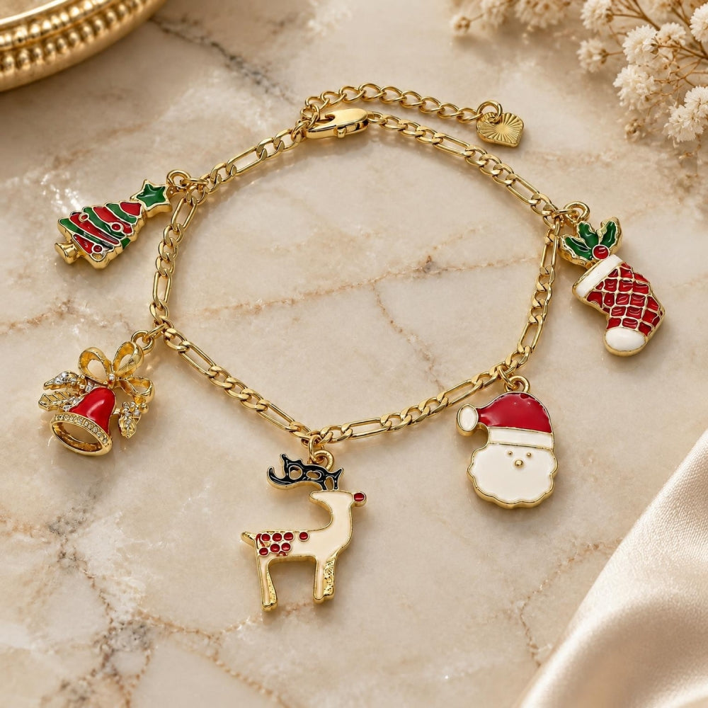 Oro Laminado Charm Bracelet, Gold Filled Style Tree and Star Design, Multicolor Enamel Finish, Golden Finish