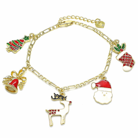 Oro Laminado Charm Bracelet, Gold Filled Style Tree and Star Design, Multicolor Enamel Finish, Golden Finish