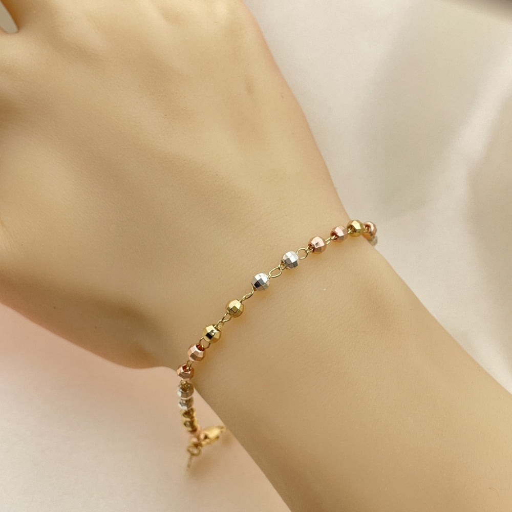 Oro Laminado Bracelet Rosary, Gold Filled Style Diamond Cutting Finish, Tricolor