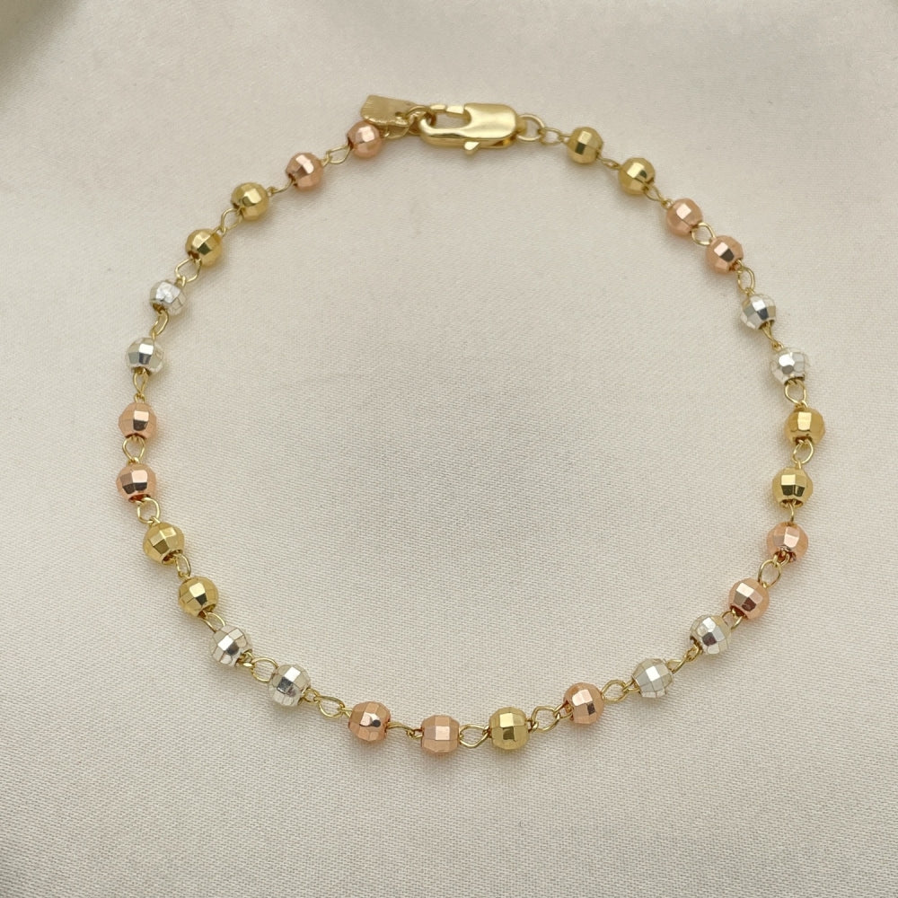 Oro Laminado Bracelet Rosary, Gold Filled Style Diamond Cutting Finish, Tricolor