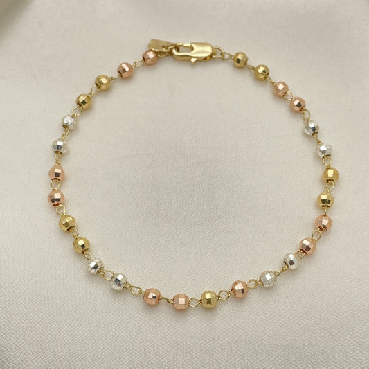 Oro Laminado Bracelet Rosary, Gold Filled Style Diamond Cutting Finish, Tricolor