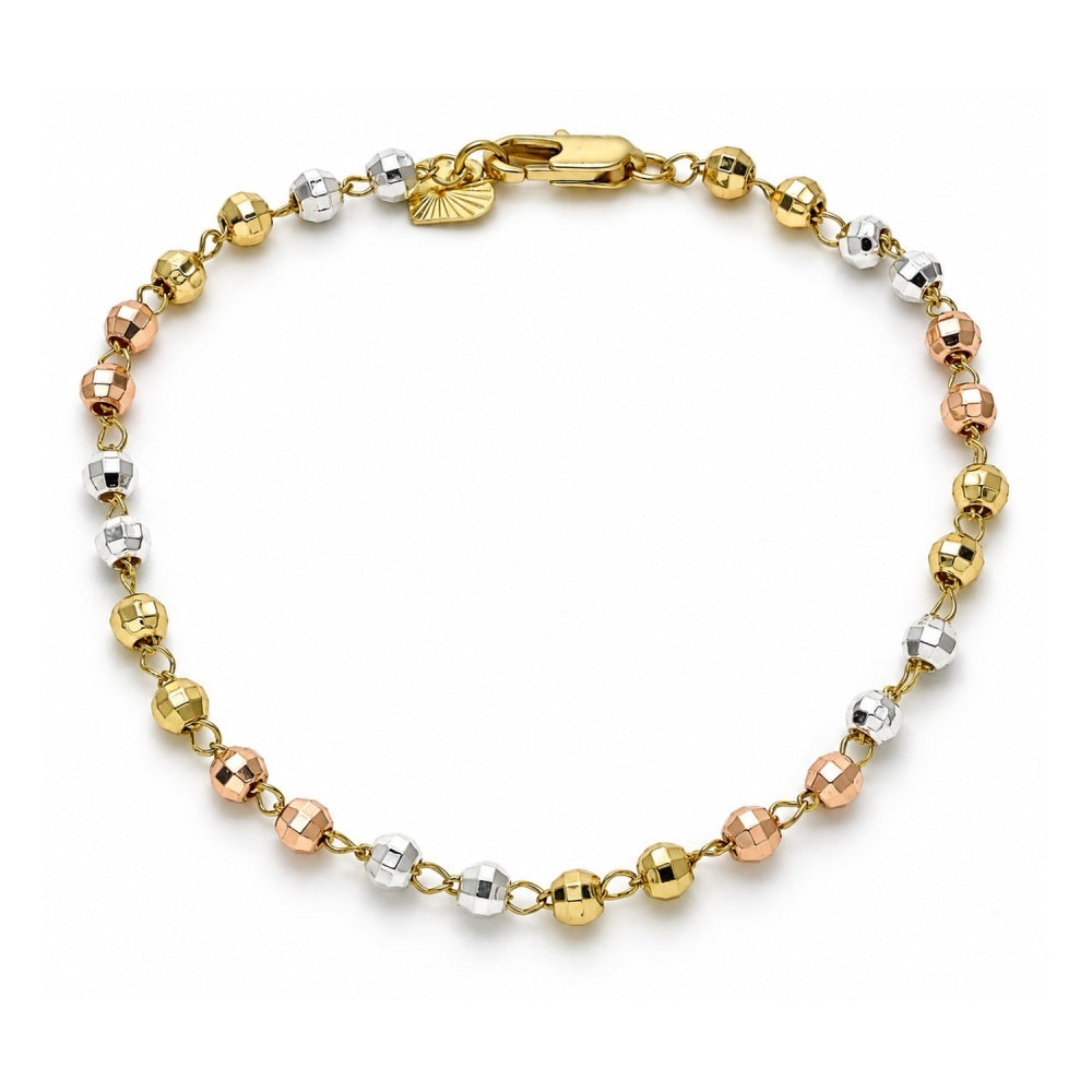 Oro Laminado Bracelet Rosary, Gold Filled Style Diamond Cutting Finish, Tricolor