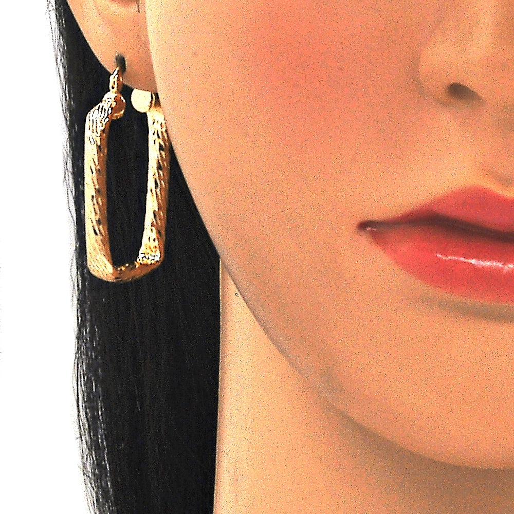 Oro Laminado Small Hoop, Gold Filled Style Hollow Design, Diamond Cutting Finish, Golden Finish