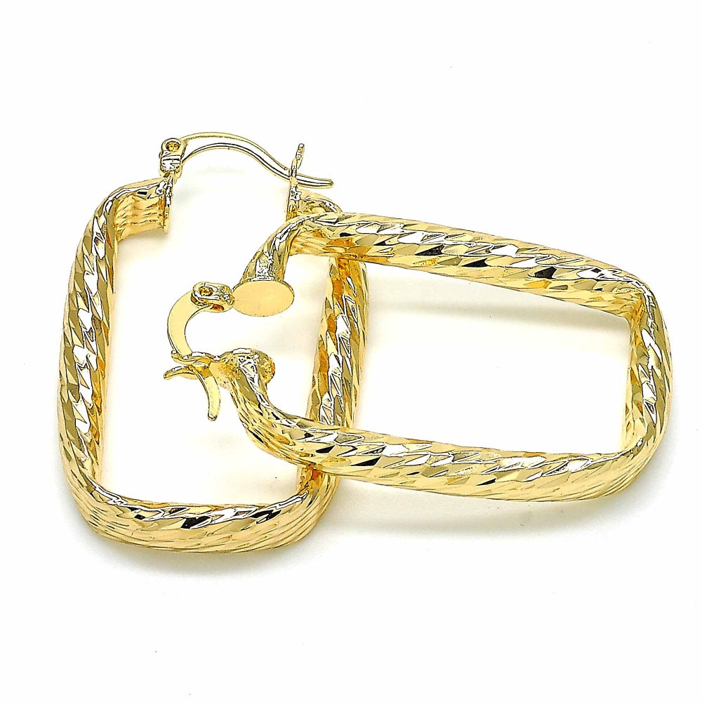 Oro Laminado Small Hoop, Gold Filled Style Hollow Design, Diamond Cutting Finish, Golden Finish