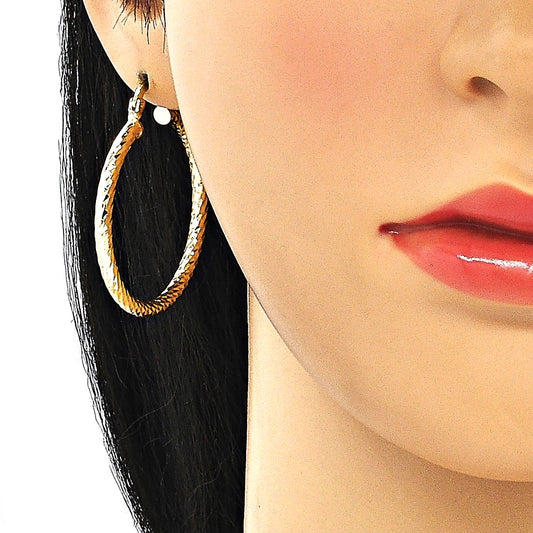 Oro Laminado Medium Hoop, Gold Filled Style Hollow Design, Diamond Cutting Finish, Golden Finish