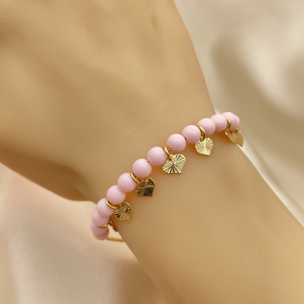 Oro Laminado Fancy Bracelet, Gold Filled Style Heart Design, Polished, Golden Finish